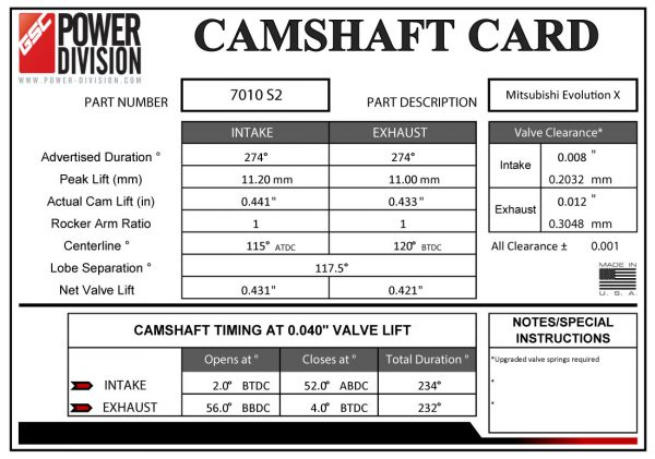 GSC Power-Division Billet S2 Camshafts Mitsubishi EVO X - Image 2