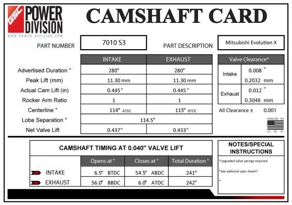 GSC Power-Division Billet S3 Camshafts Mitsubishi EVO X - Image 2